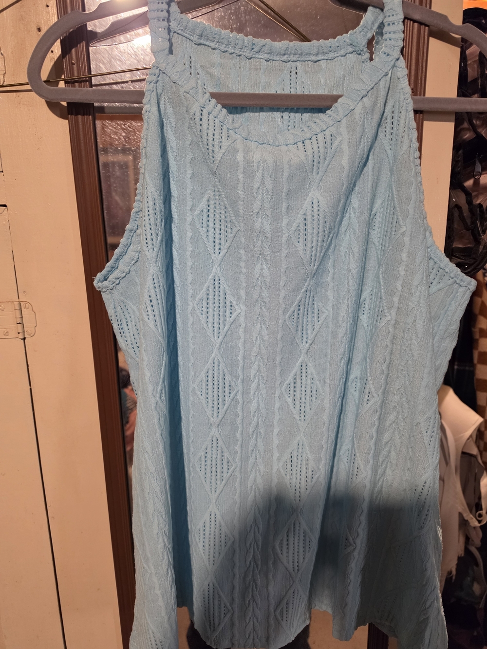SHEIN Light Blue Knit Diamond-Pattern Tank Top